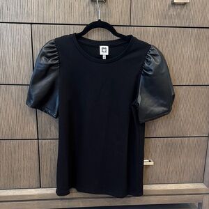 Anne Klein Black Short Sleeve Top with Puff Sleeves